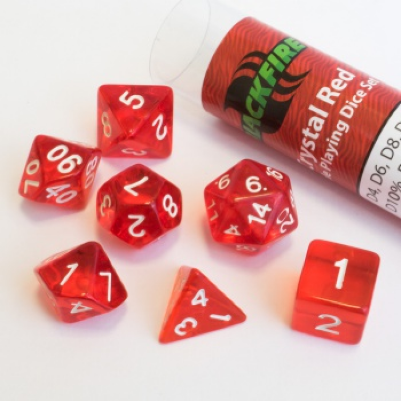 Blackfire Dice - 16mm Role Playing Dice Set - Crystal Red (7 Dice)